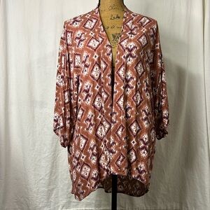 Knox Rose Women’s Cotton Cardigan Size M/L Open Front Medium Brown Plum White